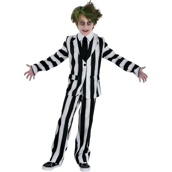 Beetlejuice Costume Boys Small 4-6 Deluxe 2 Piece Jacket Pants Stripe Party City - Picture 2 of 6